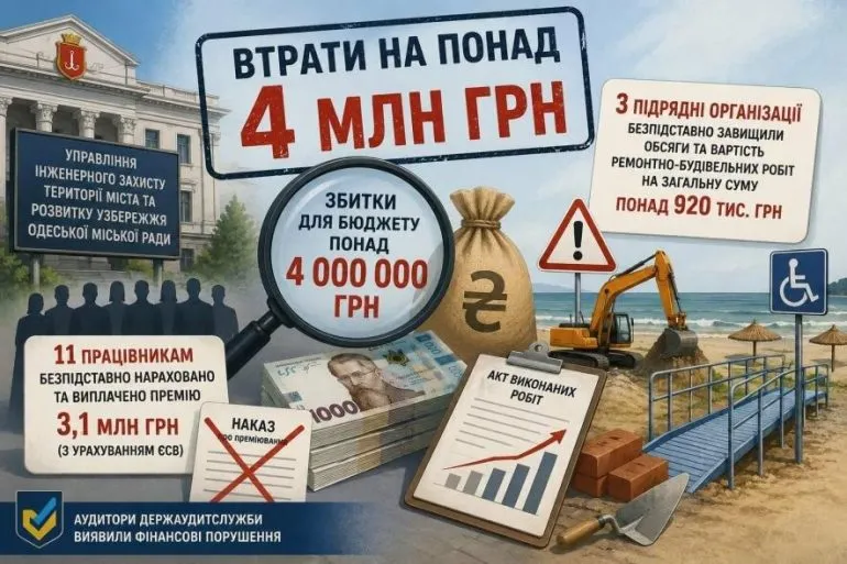 В одному з управлінь Одеської міської ради виявлено втрат на понад 4 млн грн